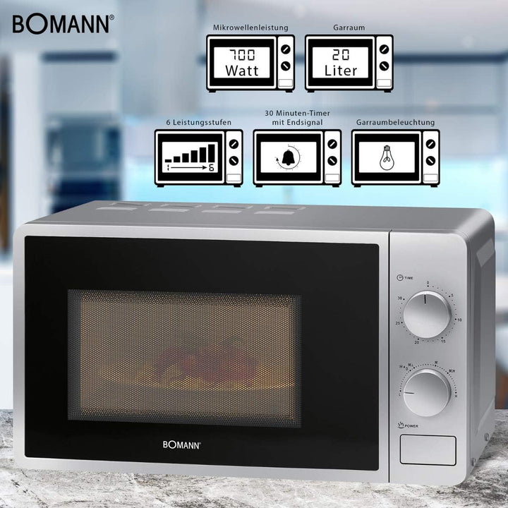 Bomann® Mikrowelle | 700 Watt | 6 Stufen | 20 Liter Garraum | 360° Drehteller | Timer mit Endsignal