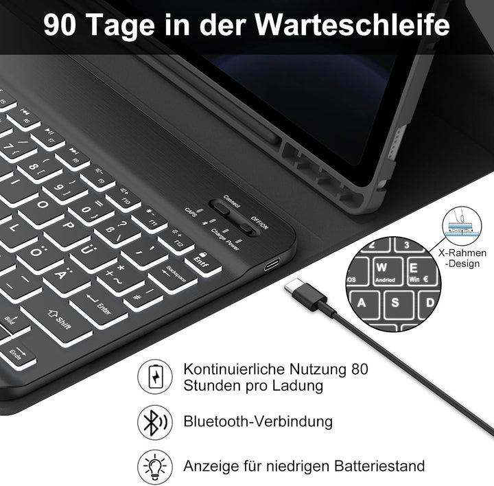 Samsung Galaxy Tab S9 FE Tastatur, Galaxy Tab S9 Hülle mit Tastatur, Samsung Tablet Tastatur für S9