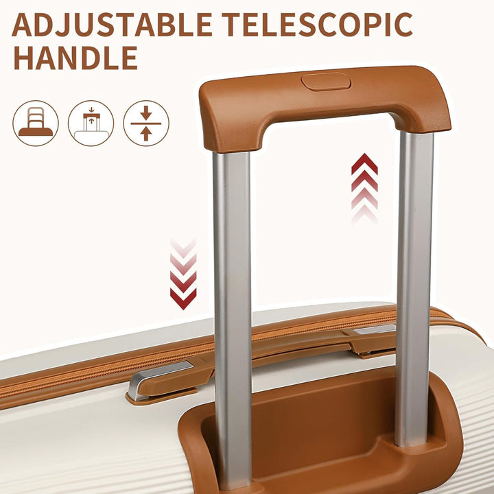 KONO Koffer Trolleys Klein Reisekoffer mit Rollen und TSA Schloss 3er Koffer Set Creme Weiss