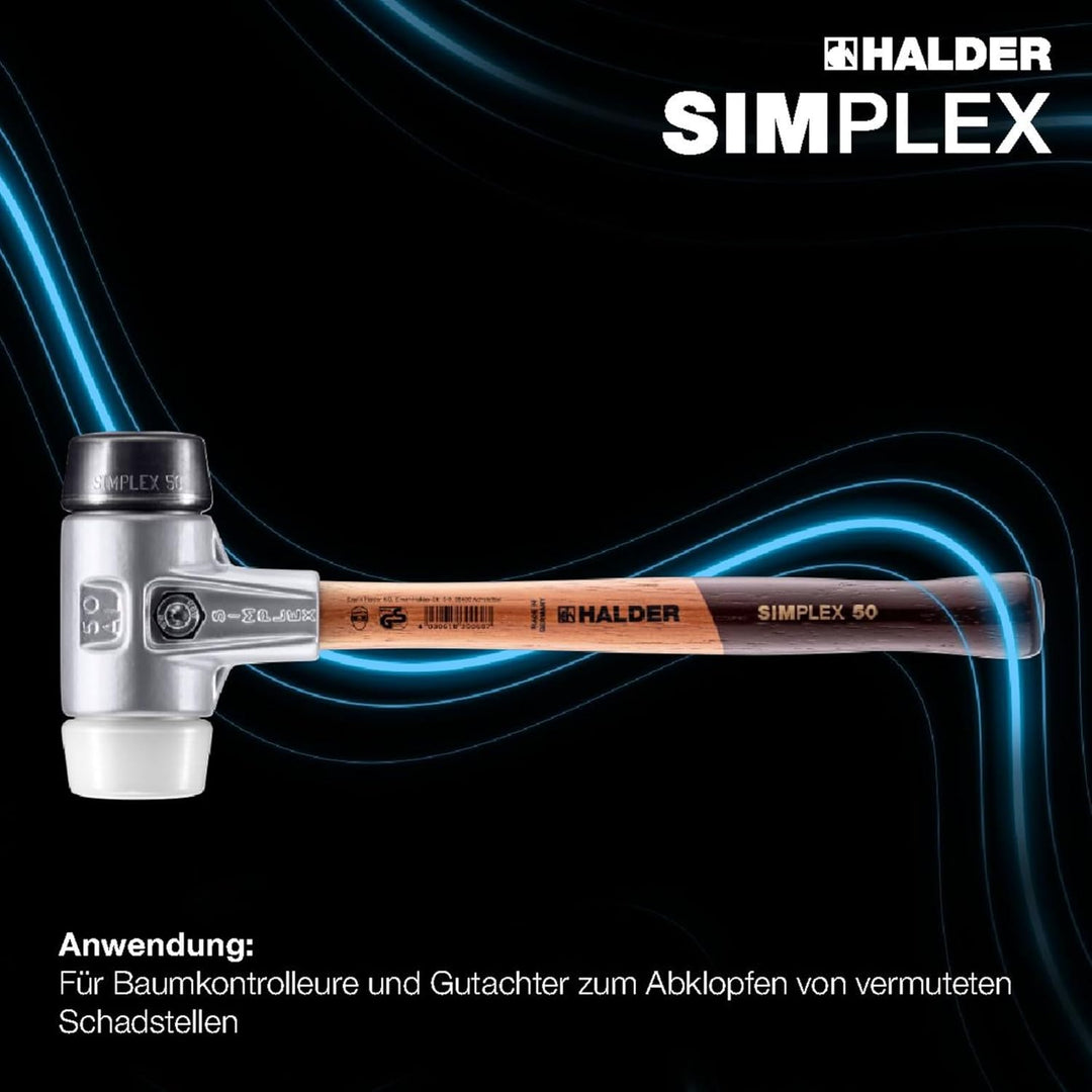 SIMPLEX-Schonhammer, Gummikomposition/Superplastik; mit Aluminiumgehäuse und hochwertigem Holzstiel