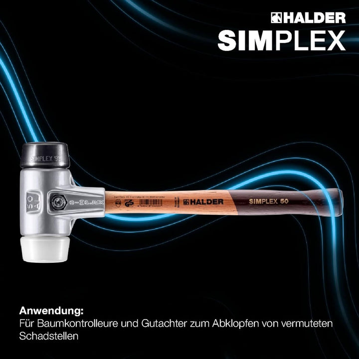 SIMPLEX-Schonhammer, Gummikomposition/Superplastik; mit Aluminiumgehäuse und hochwertigem Holzstiel