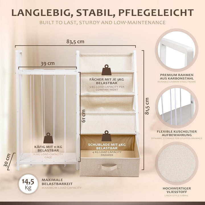 ONVAYA® Multifunktionales Kinderregal 4-in-1 | Tonie Regal, Kuscheltier Aufbewahrung, Kinder Bücherr