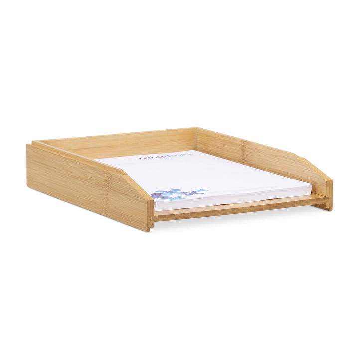 Relaxdays, Natur Dokumentenablage, stapelbar, DIN A4 Papier, Büro, Schreibtisch, Briefablage aus Bam