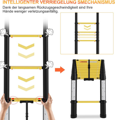 Gimisgu Aluminium Teleskopleiter, 2.6 m Teleskop Klappleiter mit Abnehmbarem Haken, Mehrzweckleiter