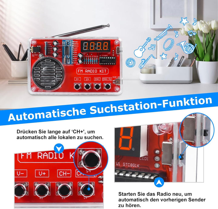 PEMENOL Löten Praxis Kit, DIY FM Radio Löt Bausatz mit USB Digital Display Elektronische Kits für St