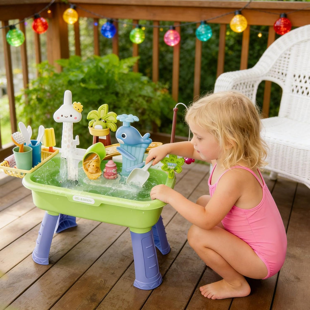 Wasserspieltisch Für Kinder Mit Pumpe, Wasserspiel Tisch Outdoor, Regenschauer Spritzteich Für Klein