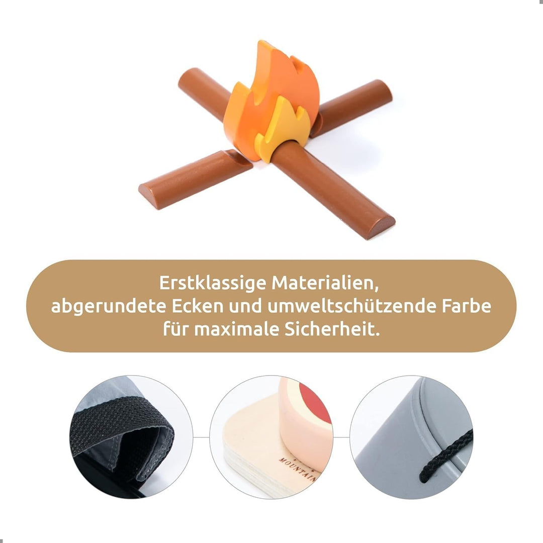 UMU® Camping Spielset für Kinder aus Holz mit Lagerfeuer, Laterne, Messer, Beil u. v. m., Abenteuer