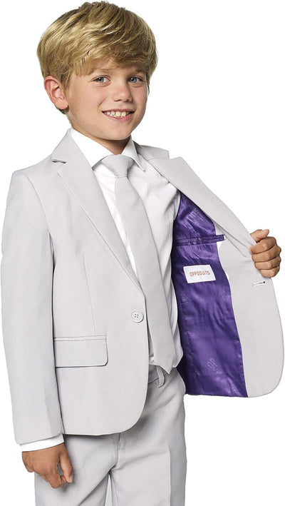 OppoSuits Groovy Grey Einfarbiger Anzug für Jungen - Abschlussball- und Hochzeitsfeier-Outfit - Inkl