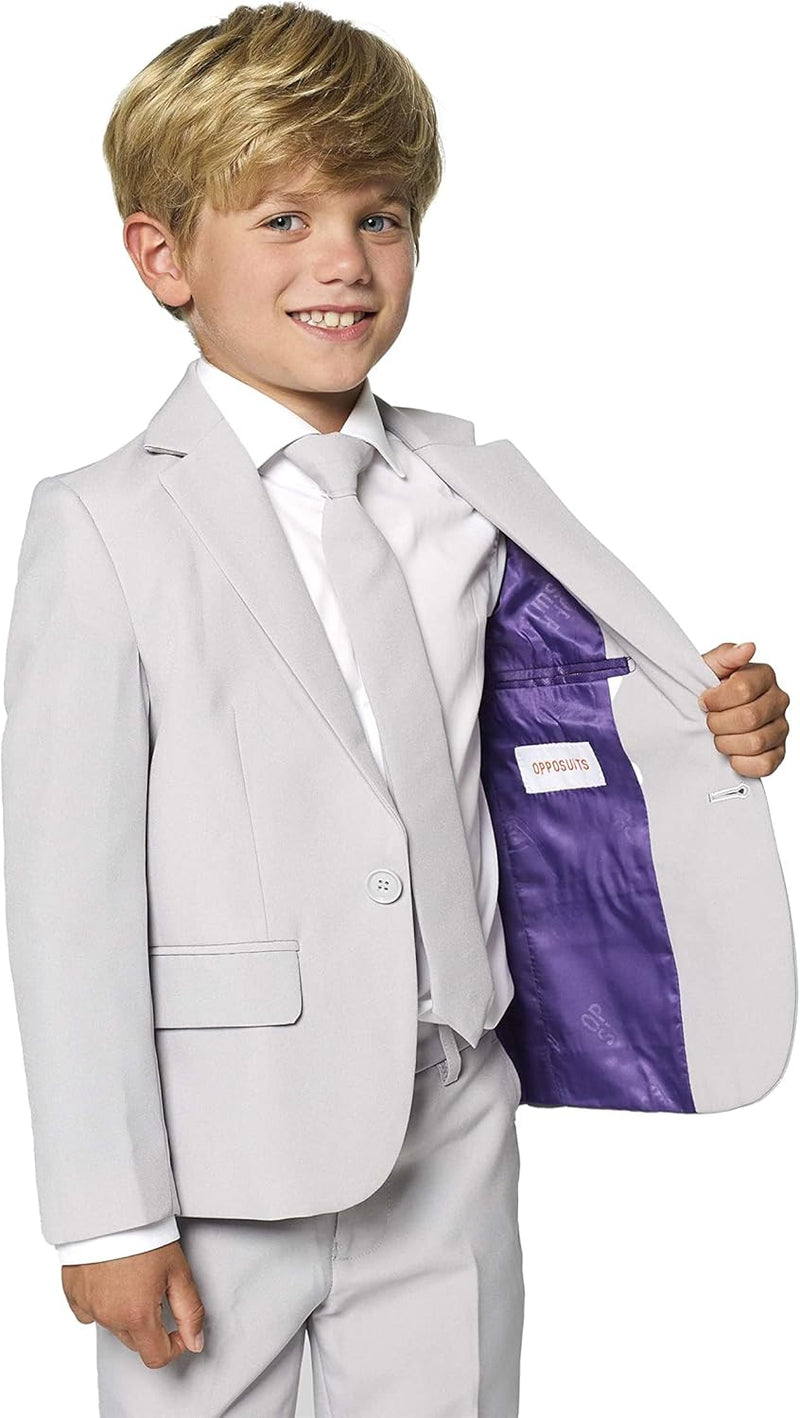 OppoSuits Groovy Grey Einfarbiger Anzug für Jungen - Abschlussball- und Hochzeitsfeier-Outfit - Inkl