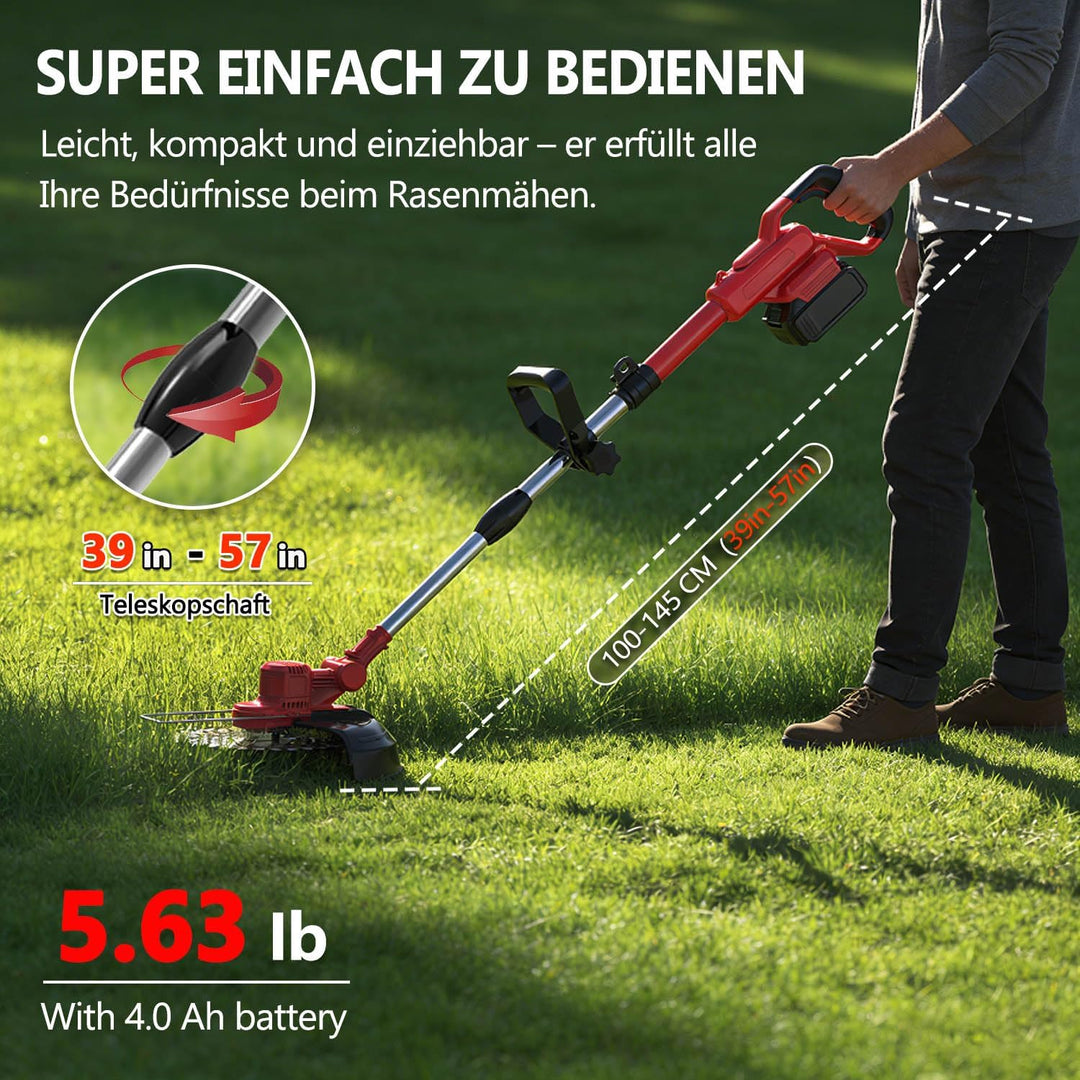 Rasentrimmer mit akku für Makita-Akkus, 21V-4.0Ah mit 2 Akkus und Ladegerät, Freischneider Akku 2000