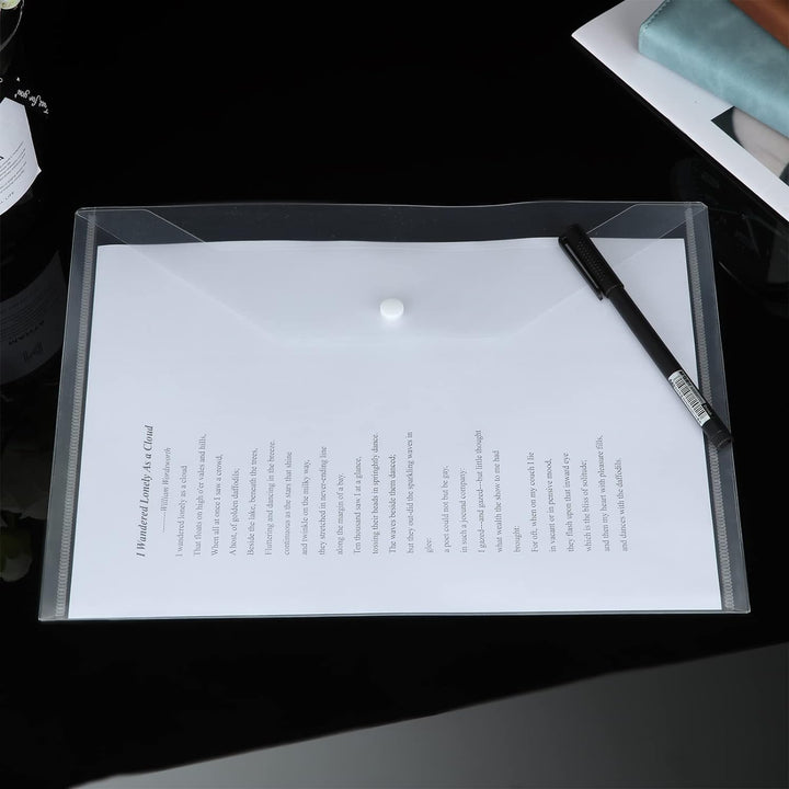 GOYADA 48 Stück Dokumententasche A4 Transparent, Dokumententasche mit Druckknopf aus Polypropylen, D