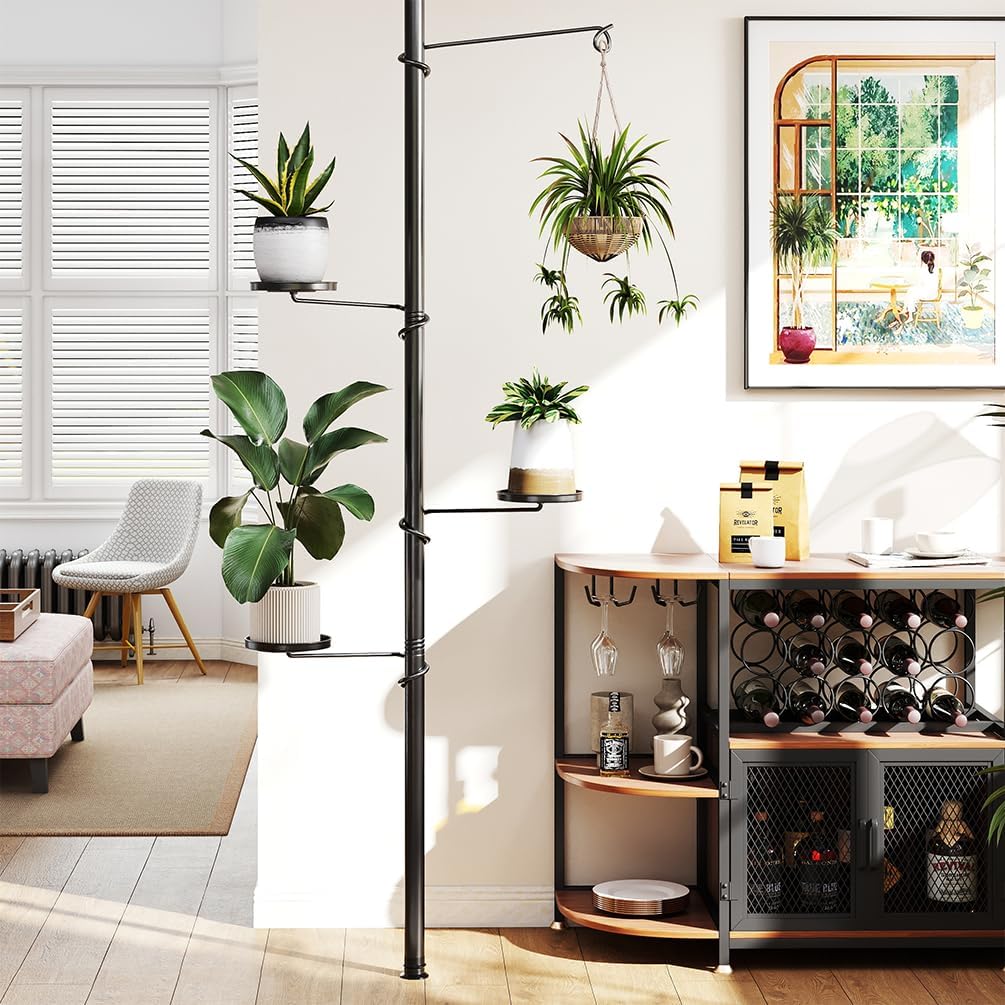 BAOYOUNI 4 Ebenen Teleskop Blumenregal, Pflanzenständer Indoor aus Kohlenstoffstahl, Höhenverstellba