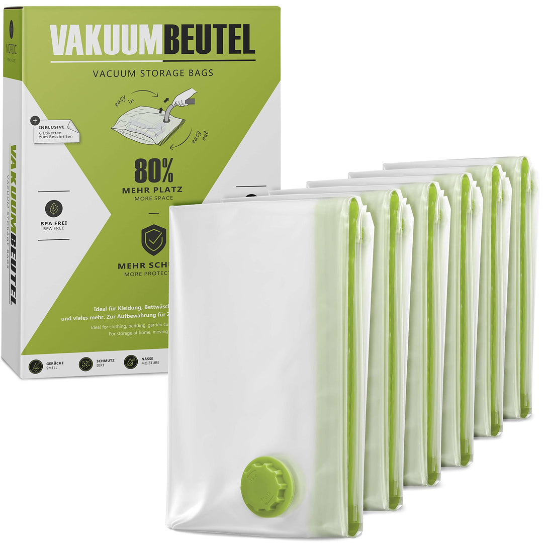 NORDIC® - Vakuumbeutel 6x Grösse M (70x50cm) - BPA Frei - Vakuumbeutel für Kleidung,Kissen etc. - Va