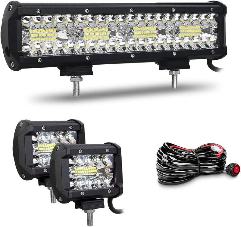 Willpower 12 Zoll 30CM 240W Led Arbeitsscheinwerfer Bar + 4 Zoll 10CM 60W Led Scheinwerfer + Kabelba