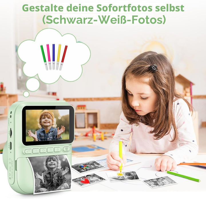Sofortbildkamera Kinder,14MP 3.0 Zoll Bildschirm Kinderkamera Sofortbildkamera mit 32G Karte,Druckpa