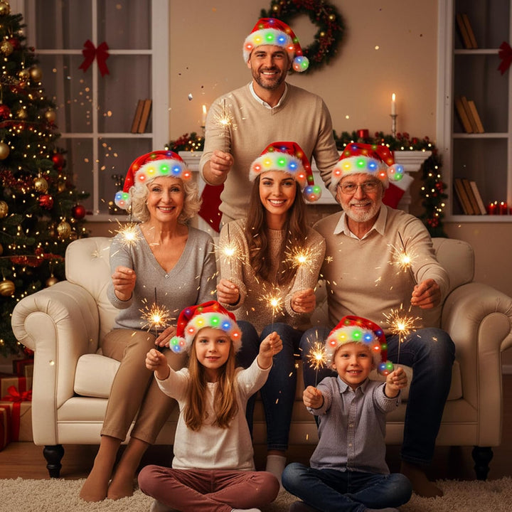 Hifot LED Weihnachtsmütze Erwachsene Nikolausmütze Plüsche Weihnachtsmann Mütze mit Licht Rote Santa