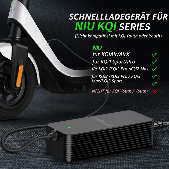 Prodrocam 53,5V 2A Ladegerät für NIU KQi3, 46,8V Akku Ladegerät für NIU KQi3 Pro / KQi3 Max / KQi3 S