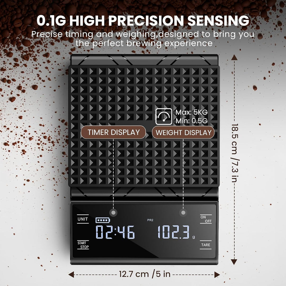 Digital Kaffeewaage Mit Timer, wiederaufladbare Espresso Waage 5 kg/0,1 g Präzisionswaage für Espres