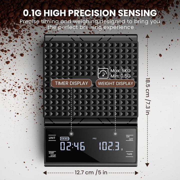 Digital Kaffeewaage Mit Timer, wiederaufladbare Espresso Waage 5 kg/0,1 g Präzisionswaage für Espres