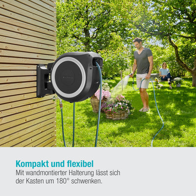 Gardena Wand-Schlauchbox RollUp XL (weiss) 35 m: flexible Bewässerung für grosse Gärten, Schwenkbare