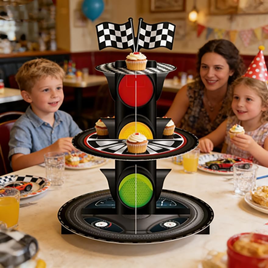 Kuchenständer im Rennwagen-Design, dreistöckiger Kuchenständer im Ampeln-Design, Rennwagen-Mottopart