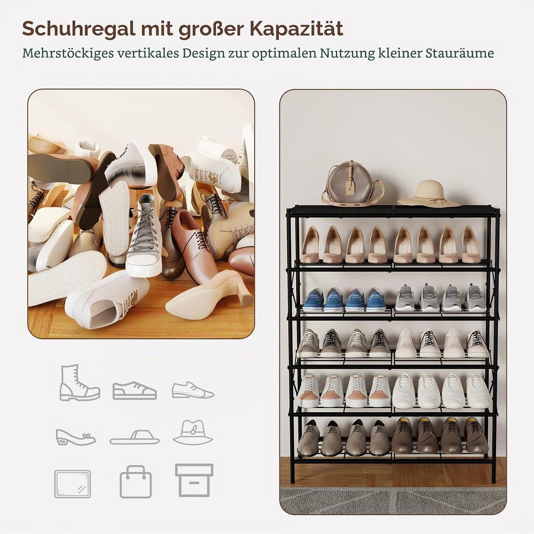 IBUYKE Schuhregal mit 6 Etagen, Grosse Kapazität Schuhregal mit Ablage für 24 Paar Schuhe, Platzspar
