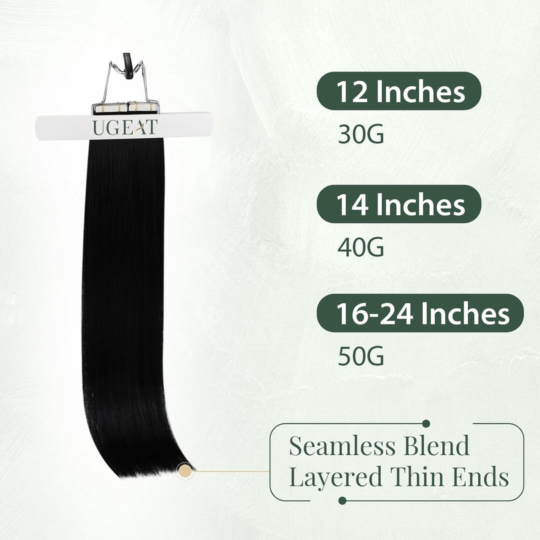 Ugeat Schwarz Unsichtbares Tape Extensions Echthaar 45cm Echthaar Extensions Tape 50Gramm Klebeband