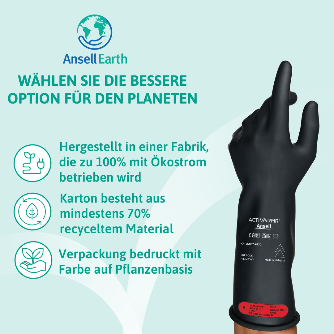 Ansell ActivArmr Elektriker-Schutzhandschuhe, Elektroschutz Klass 0 (1000V), Elektrisch Isolierende