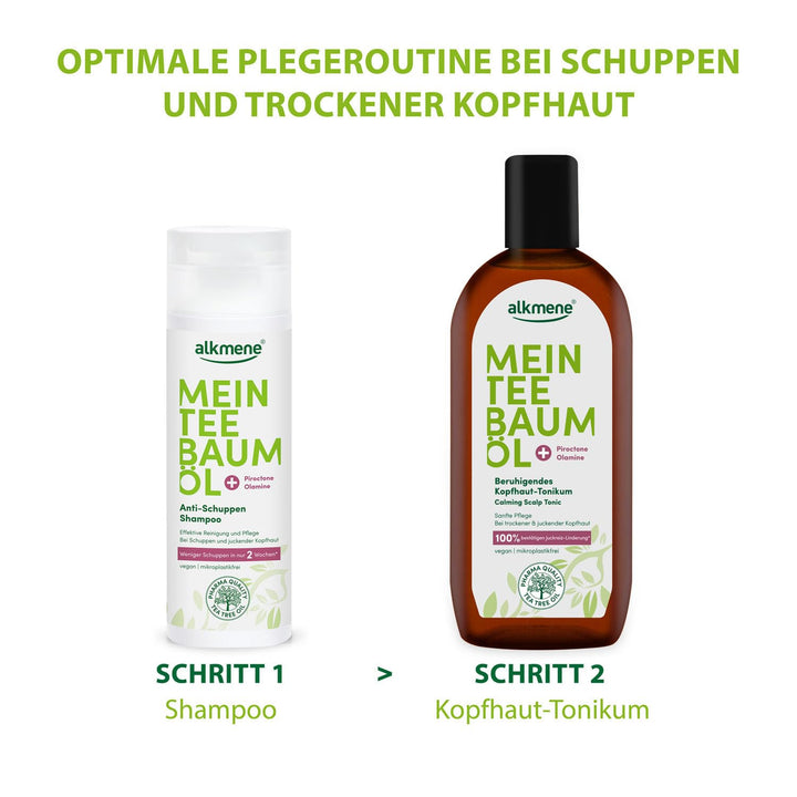 alkmene Mein Teebaumöl Anti Schuppen Shampoo 3x 200 ml weniger Schuppen in 2 Wochen - naturreines Te