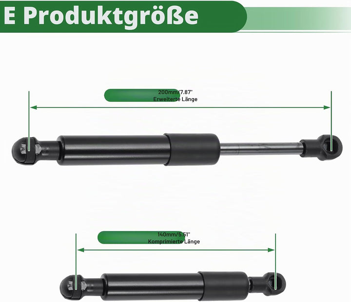 Motoforti Gasdruckfeder 100N 200mm Gasdruckdämpfer Für Möbel 1pc | Kohlenstoffstahl, 140mm Komprimie