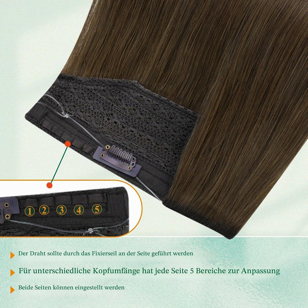 Easyouth Echthaar Extensions Mit Draht Braun Wire Extension Echthaar Mittelbraun Fish Line Extension