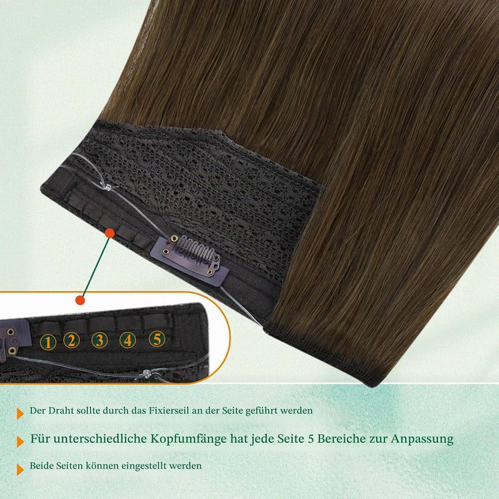 Easyouth Echthaar Extensions Mit Draht Braun Wire Extension Echthaar Mittelbraun Fish Line Extension