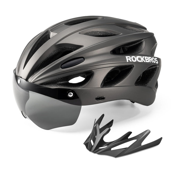 ROCKBROS Fahrradhelm MTB Rennrad Radhelm Integriert mit Abnehmbaren Magnet Brillen Visier Grösse Ver