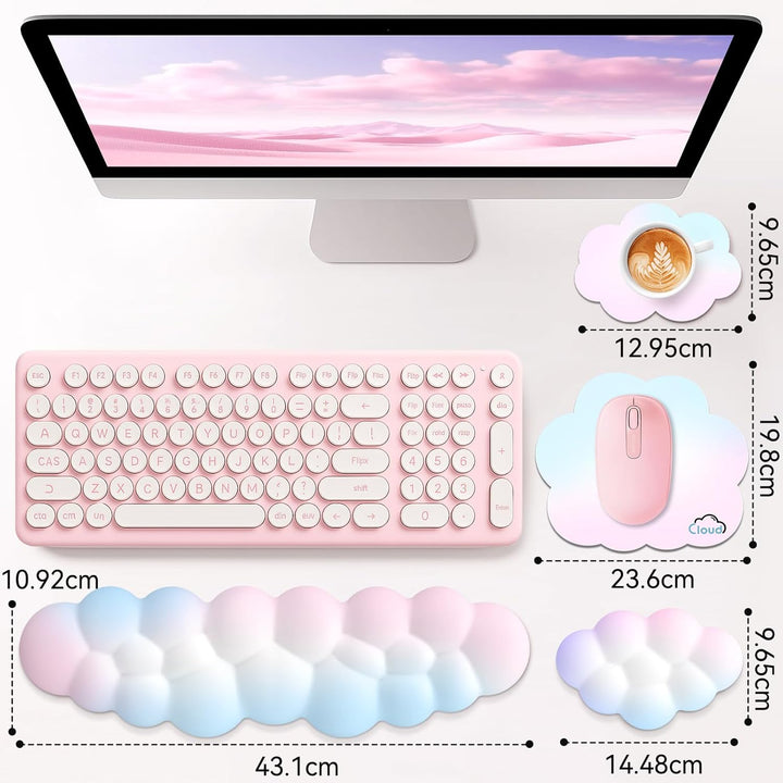 Sushret Memory‑Schaum Cloud Handballenauflage Tastatur‑Set, 4‑in‑1: Ergonomische Tastatur Handballen