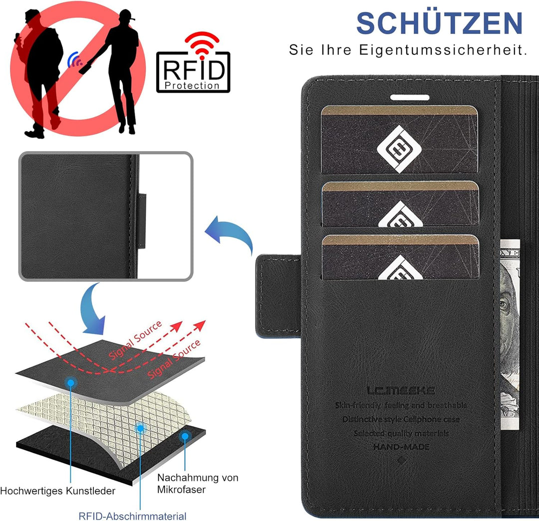 Handyhülle für Samsung Galaxy Z Fold 4 Hülle mit Schutzfolie, Standfunktion Kartenfach Wallet Premiu