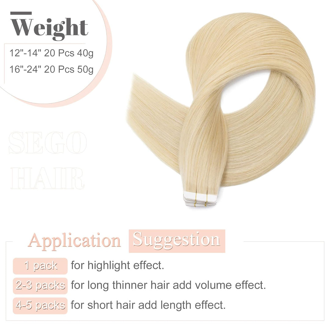 SEGO Echthaar Tape in Extensions Haarverlängerung Invisible Seamless Haarteile Skin Weft Menschenhaa