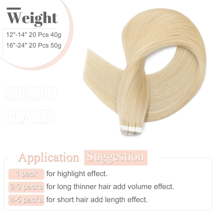 SEGO Echthaar Tape in Extensions Haarverlängerung Invisible Seamless Haarteile Skin Weft Menschenhaa