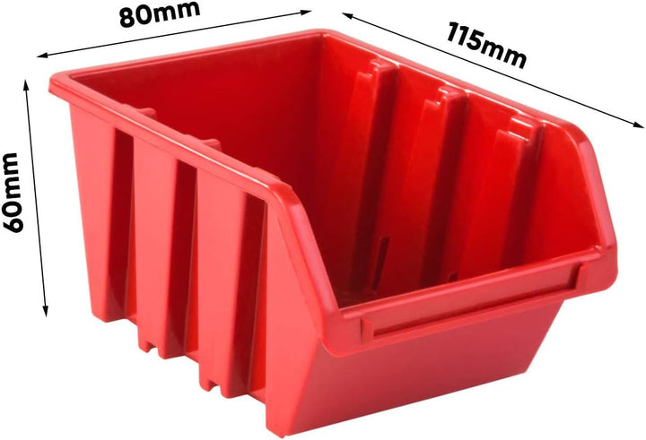 PAFEN Werkzeugwand Stapelboxen - 2304 x 780 mm - Lagersystem SET Werkzeughaltern und 46 Rot/Schwarz