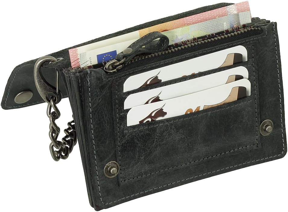 Ledershop24 Luxus Leder Bikerbörse mit Kette Biker Geldbörse Portemonnaie Geldbeutel 13,5 cm vers. F