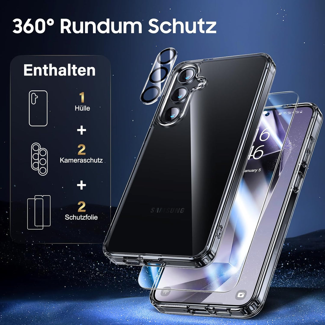 UniqueMe für Samsung Galaxy S24 Hülle, 5-in-1-Set Handyhülle für Samsung S24 Case Rundumschutz Schut