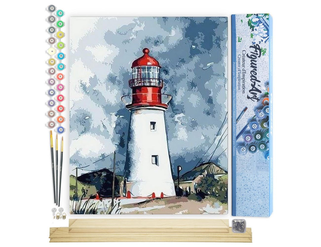 Figured'Art Malen Nach Zahlen Erwachsene Mit Rahmen Leuchtturm unter dunklem Himmel - Paint by Numbe