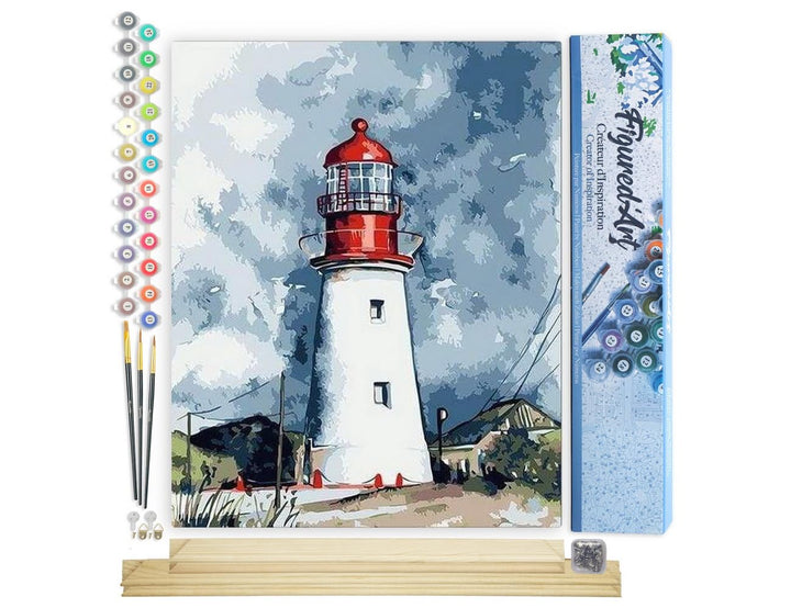 Figured'Art Malen Nach Zahlen Erwachsene Mit Rahmen Leuchtturm unter dunklem Himmel - Paint by Numbe
