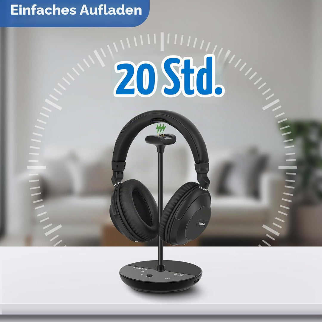 SIMOLIO 737D Plus - Kabelloser TV Kopfhörer zum Fernseher, Funkkopfhörer mit Kino &amp; Dialogmodus, Blu