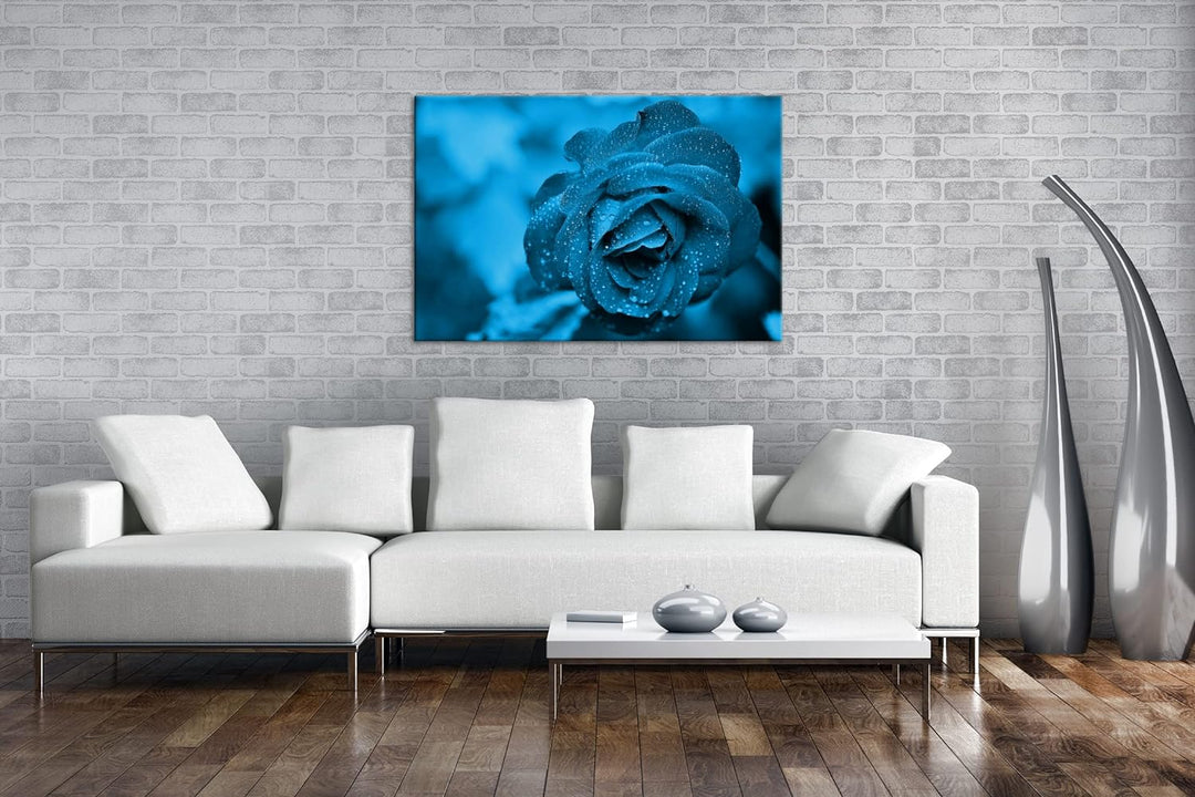 deyoli beeindruckende Blaue Rose Format 80x60 Effekt: Monocrome Blau als Leinwandbild, Motiv fertig