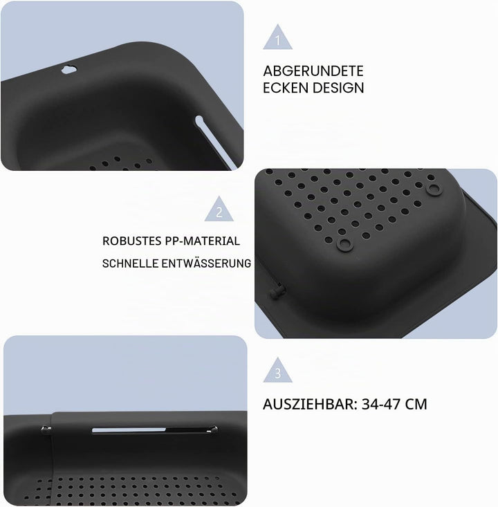 Sieb Küche ausziehbar(34-47cm), techextra Siebkorb über Spüle Abtropfsieb Sieb Spülbecken Küchensieb