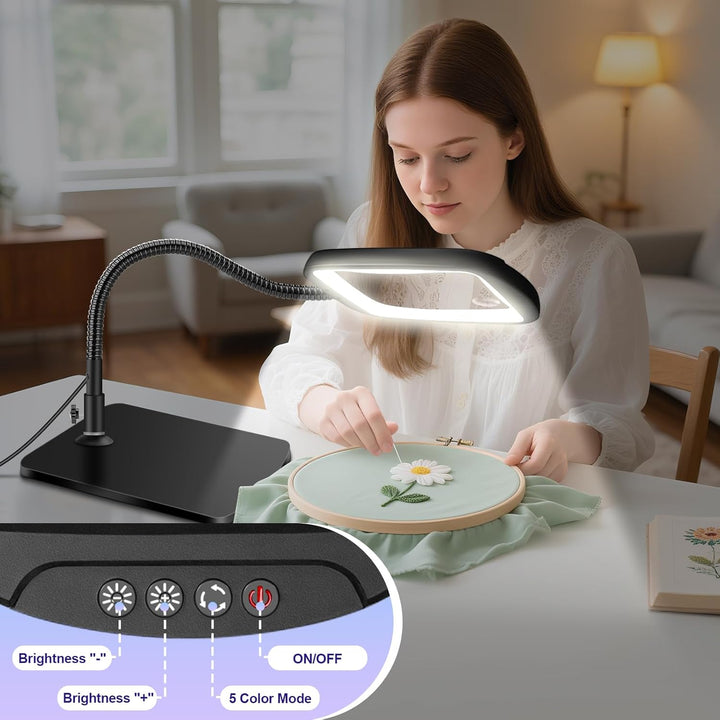 NZQXJXZ Lupe mit Licht und Ständer, 10X Lupenleuchte mit 60 LEDs, 5 Einstellbare Farben und 4 Hellig