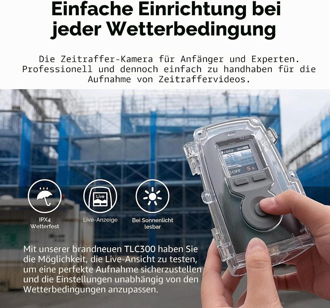 Brinno BCC300-C Video-Zeitraffer-Kit – TLC300 Time Lapse Kamer 1080P FHD HDR, IPS-LCD-Bildschirm, IP