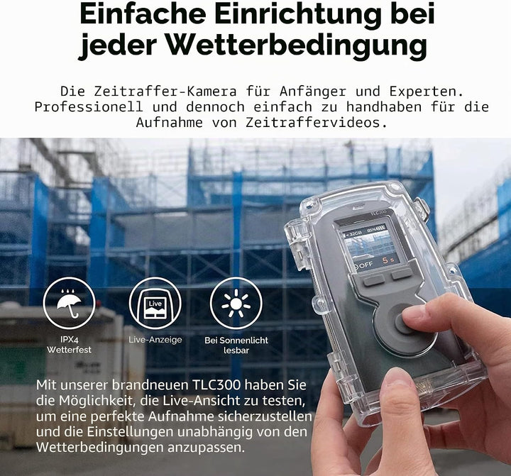 Brinno BCC300-C Video-Zeitraffer-Kit – TLC300 Time Lapse Kamer 1080P FHD HDR, IPS-LCD-Bildschirm, IP