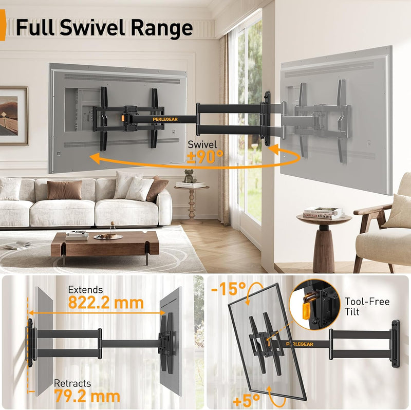 Perlegear TV Wandhalterung mit 822mm Langem Arm wandhalterung Fernseher für 32-75 Zoll LCD/LED/OLED