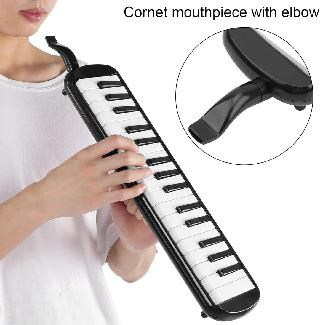 32 Tasten Melodica Air Piano Keyboard Musikinstrument mit Tragetasche und Kurzem Mundstück (Schwarz)